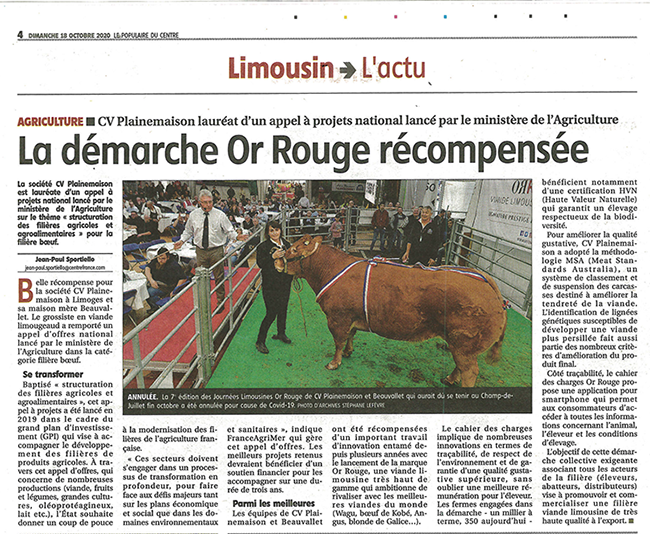 LE POPULAIRE CV PLAINEMAISON OR ROUGE OCT 2020